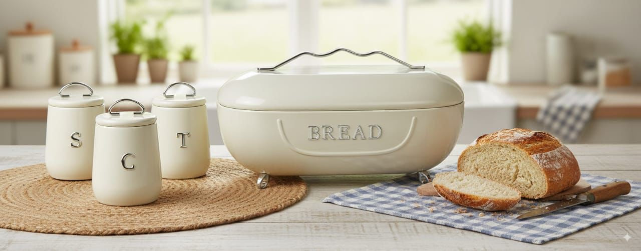 RH 4 Pieces Luxury Retro Style Bread Bin and Canister Set