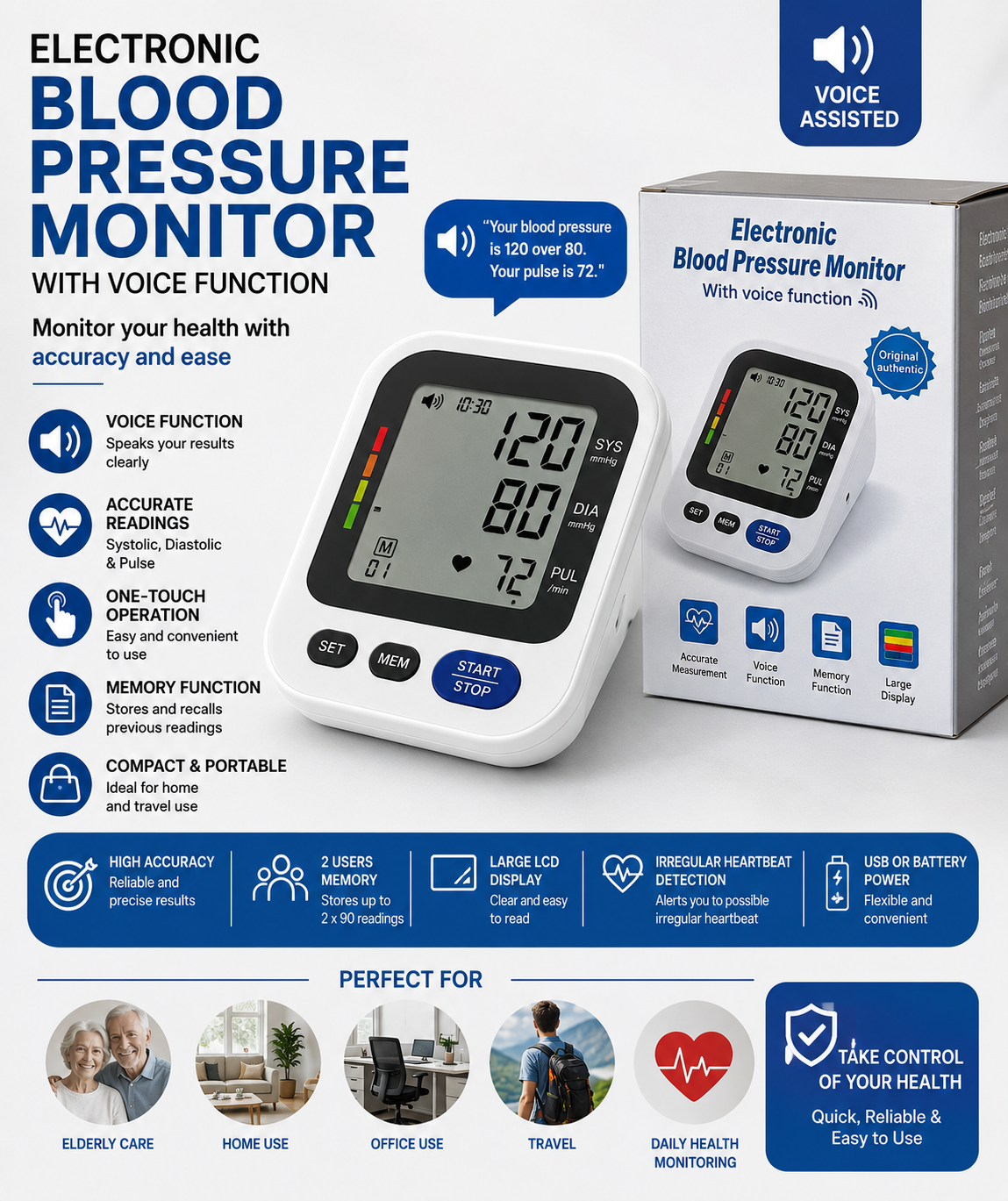 Electronic Blood Pressure Monitor with Voice Function