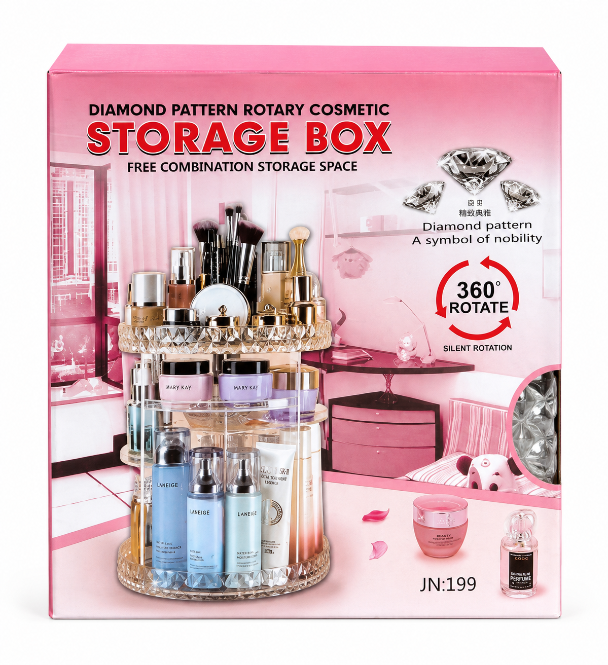 Diamond Pattern Rotary Cosmetic Storage Box (JN:199)