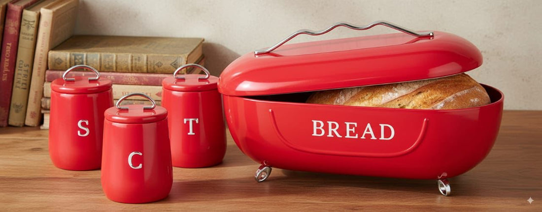 RH 4 Pieces Luxury Retro Style Bread Bin and Canister Set