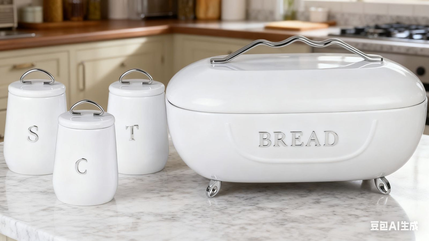 RH 4 Pieces Luxury Retro Style Bread Bin and Canister Set