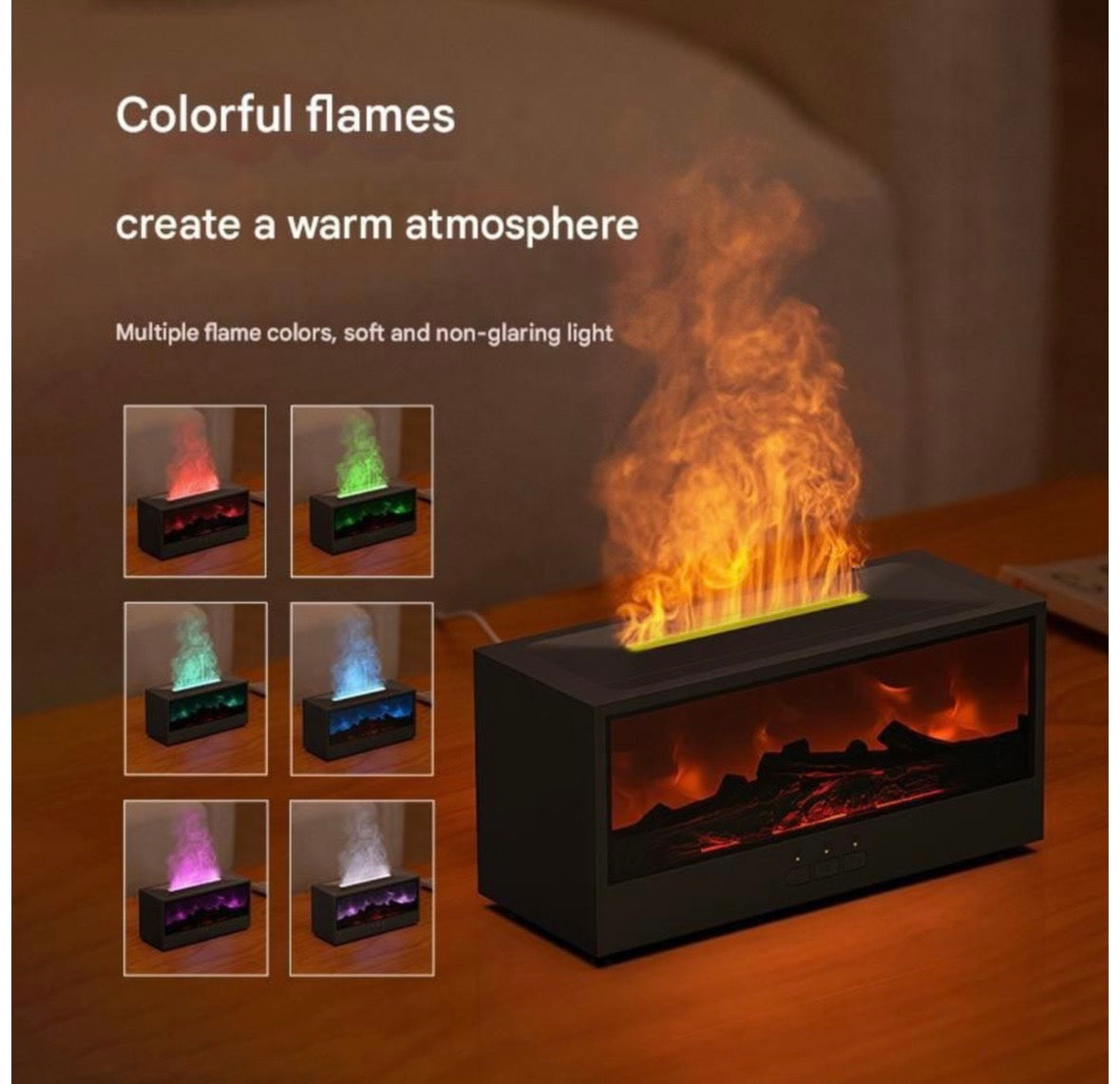 Home 3D Simulated Fireplace Flame Aroma Diffuser - Remote Control - Black