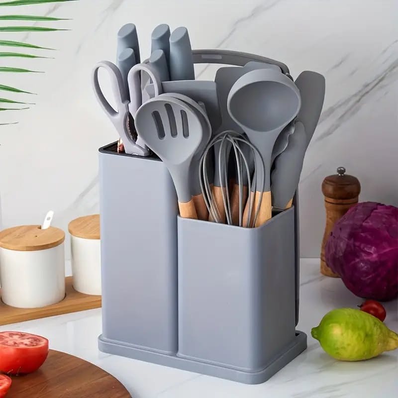 18 Piece Modern BPA Silicone Tip Kitchen Utensil Set With Stand