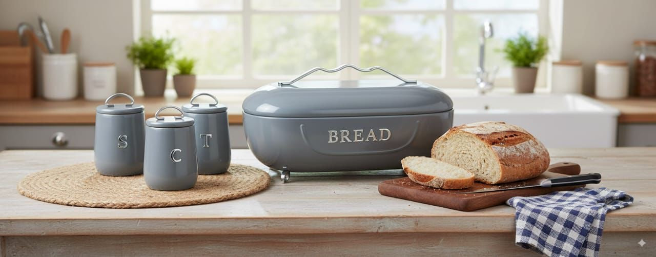 RH 4 Pieces Luxury Retro Style Bread Bin and Canister Set