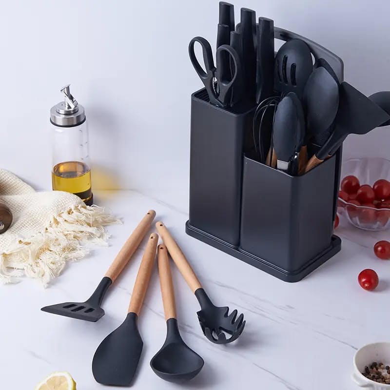 18 Piece Modern BPA Silicone Tip Kitchen Utensil Set With Stand