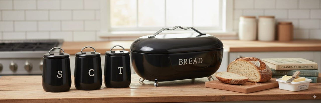RH 4 Pieces Luxury Retro Style Bread Bin and Canister Set
