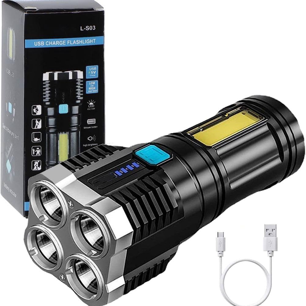 Rechargeable LED Torches Strong LED Flashlight 4 Modes Water LED Flashlight for Walking Camping