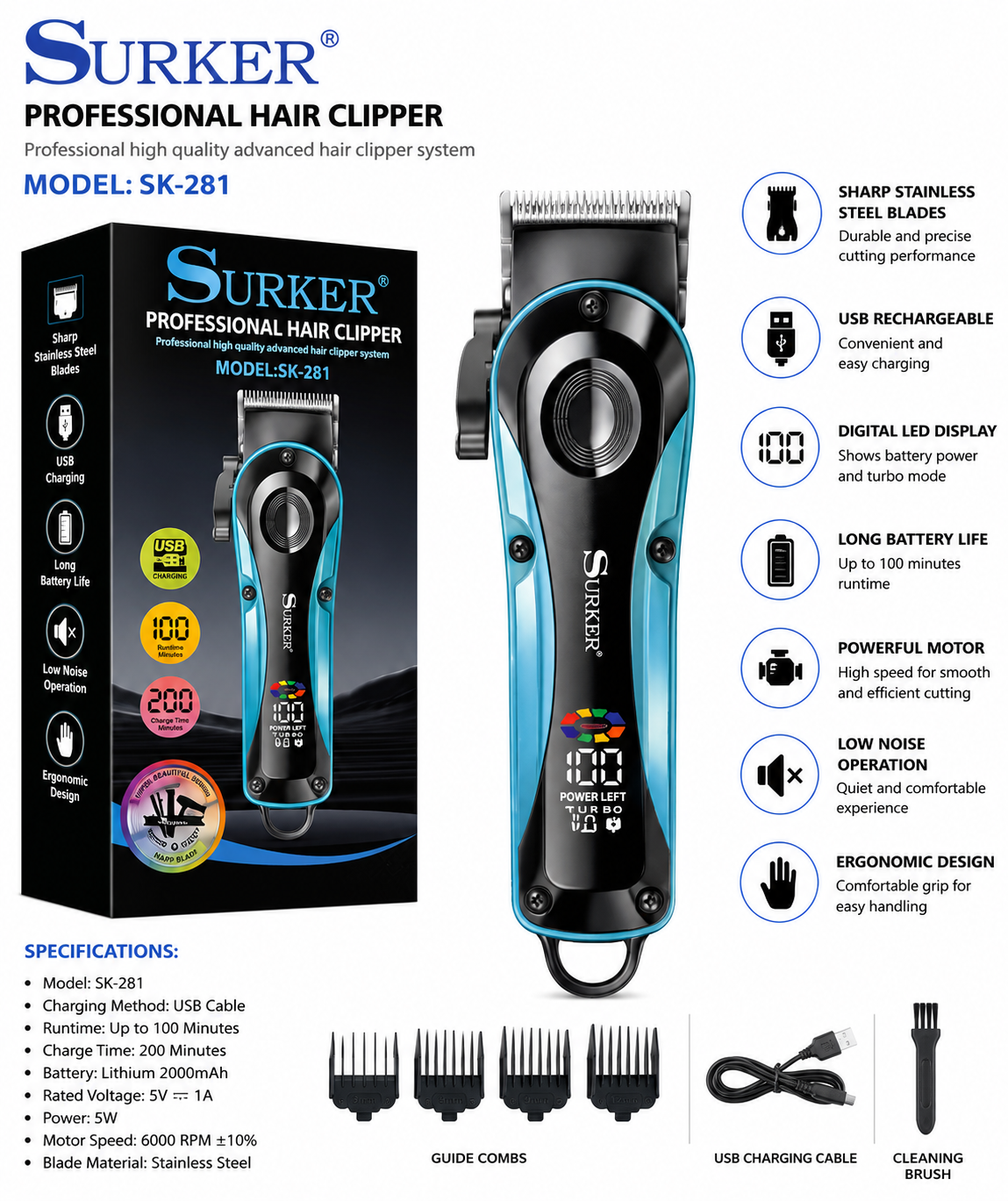SURKER SK-281 Professional Hair Clipper
