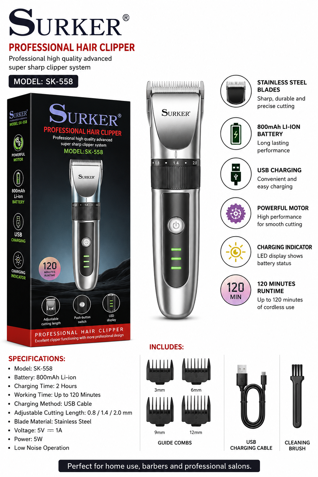 SURKER SK-558 Professional Hair Clipper