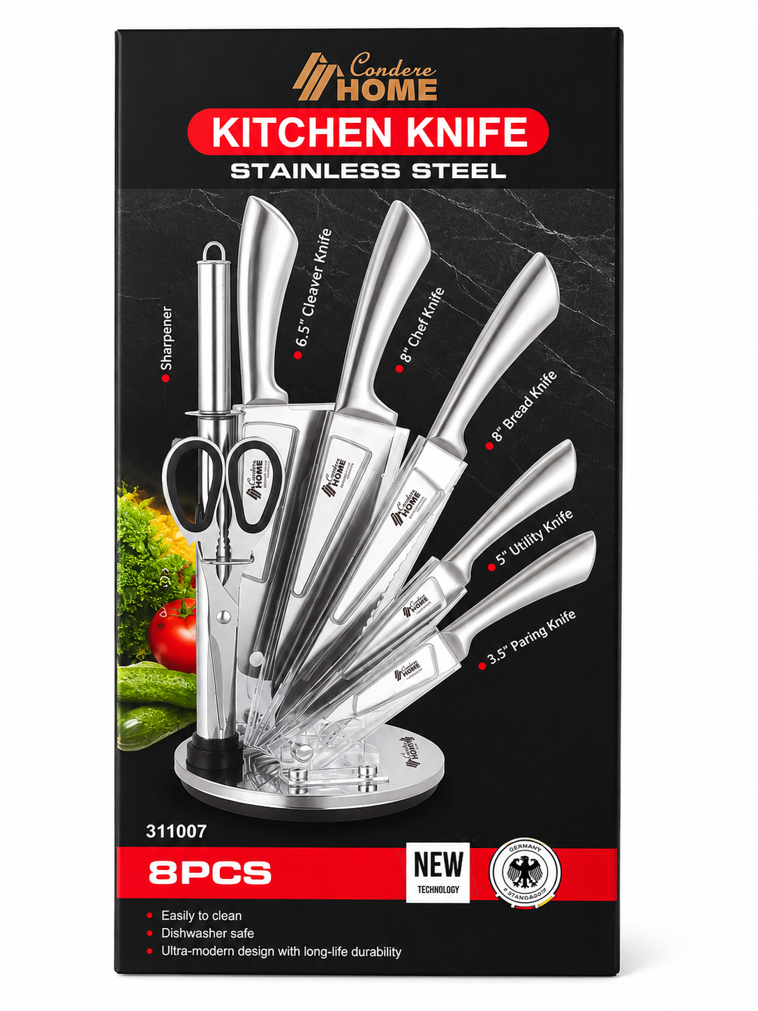 Condere Home 8-Piece Kitchen Knife Set with Acrylic Stand