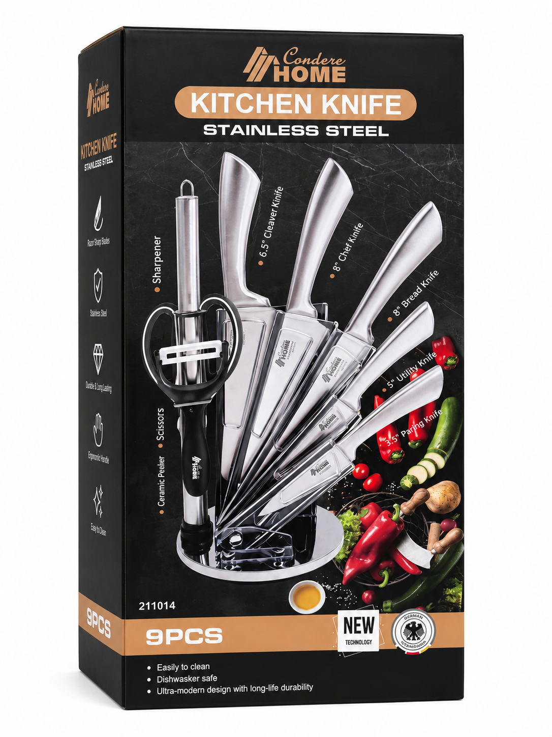 Condere Home 9-Piece Stainless Steel Kitchen Knife Set