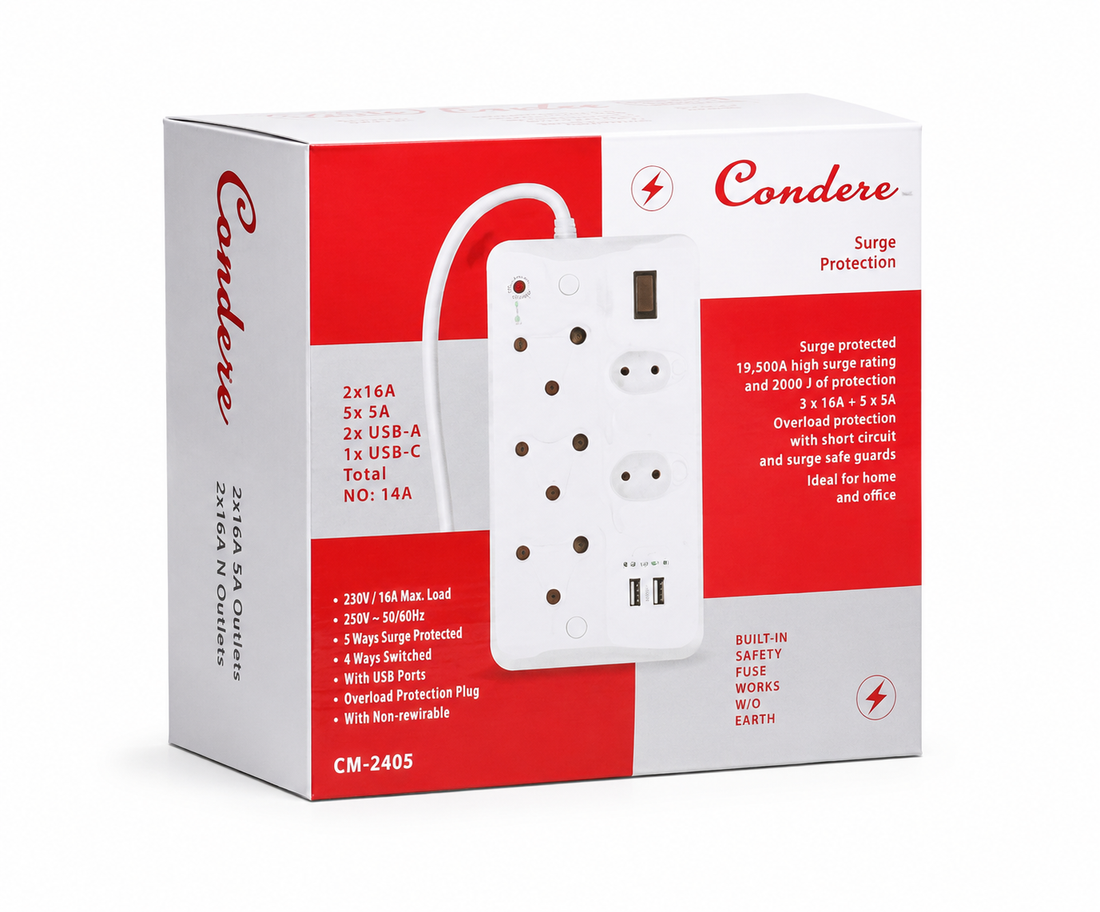 Condere 5-Way Surge Protection Multiplug with USB Ports